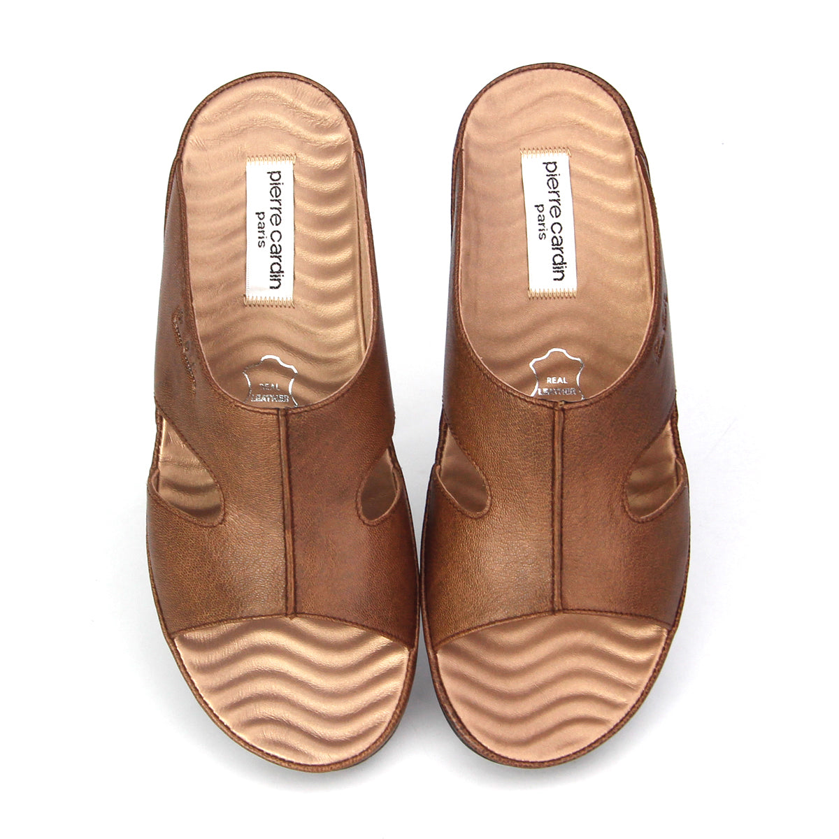 ស្បែកជើងនារី Pierre Cardin ស្បែកពិតប្រាកដ ទន់ស្រួលពាក់ ស្ទីលរអិល/មានខ្សែ ពណ៌ត្នោតខ្ចី ម៉ូដែល 21SS244