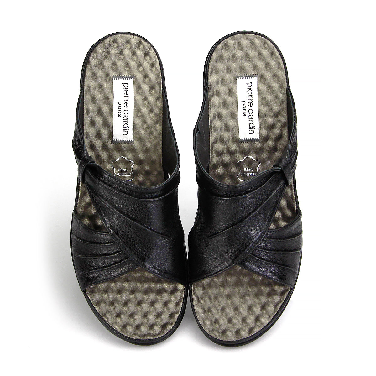 ស្បែកជើងសុខភាពនារី Pierre Cardin ទន់ស្រួលពាក់ ផលិតពីស្បែកពិតប្រាកដ ប្រផេះ ម៉ូដែល 23SS294