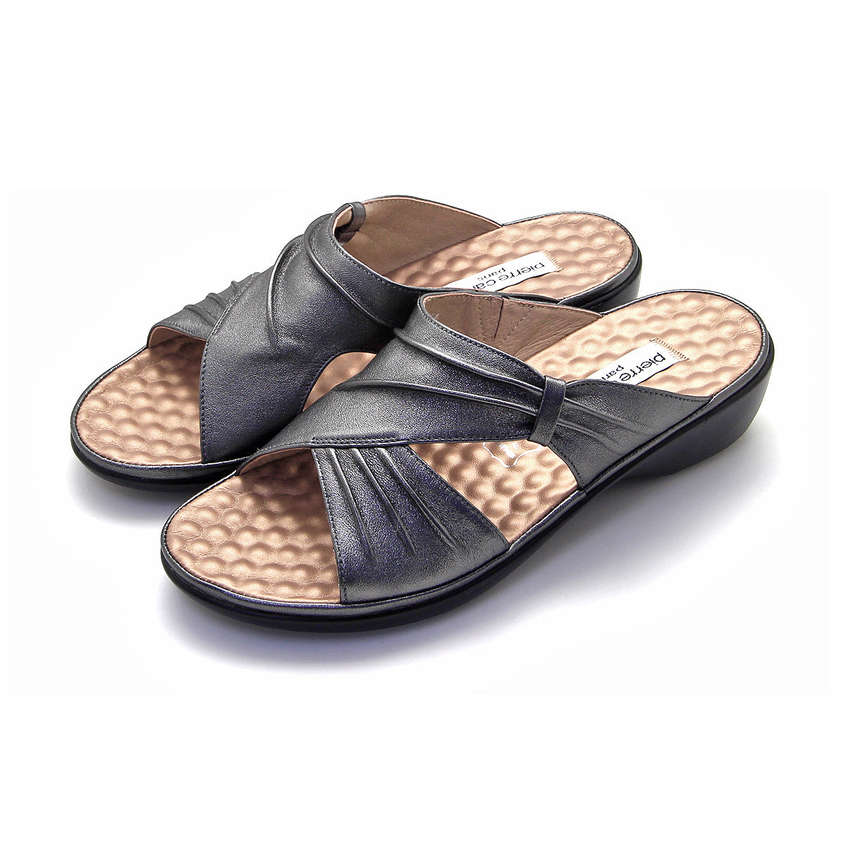 ស្បែកជើងសុខភាពនារី Pierre Cardin ទន់ស្រួលពាក់ ផលិតពីស្បែកពិតប្រាកដ ប្រផេះ ម៉ូដែល 23SS294