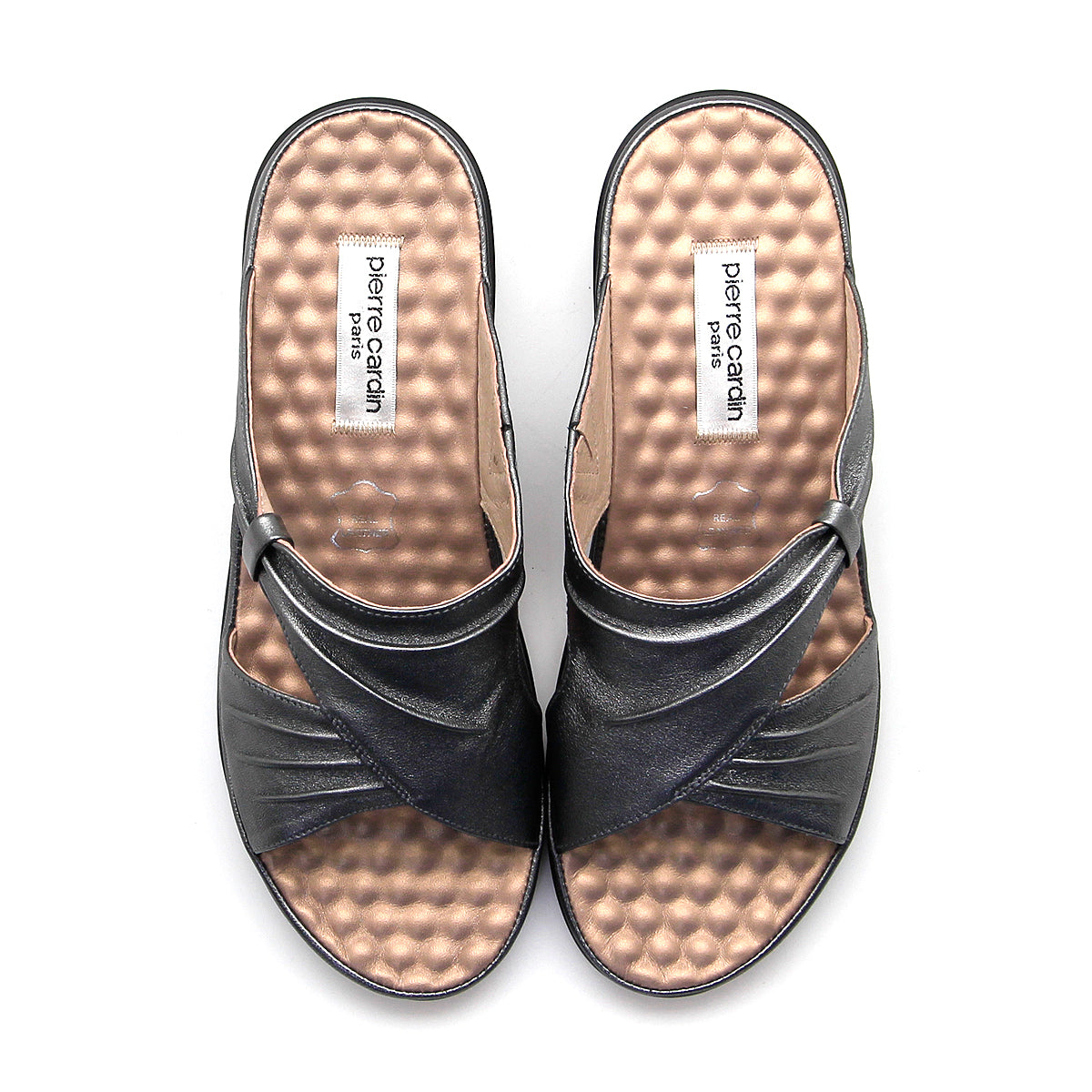 ស្បែកជើងសុខភាពនារី Pierre Cardin ទន់ស្រួលពាក់ ផលិតពីស្បែកពិតប្រាកដ ប្រផេះ ម៉ូដែល 23SS294