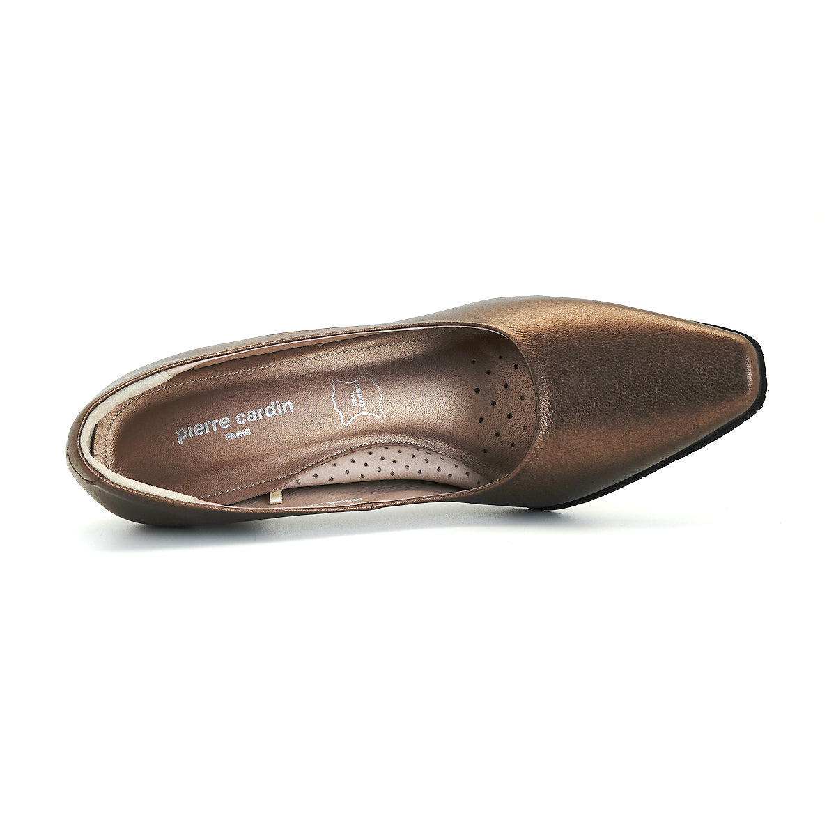 ស្បែកជើងកែងជើងនារី Pierre Cardin ទន់ស្រួលពាក់ ផលិតពីស្បែកសុទ្ធ សំរិទ្ធមាស ទំហំ 23WD314