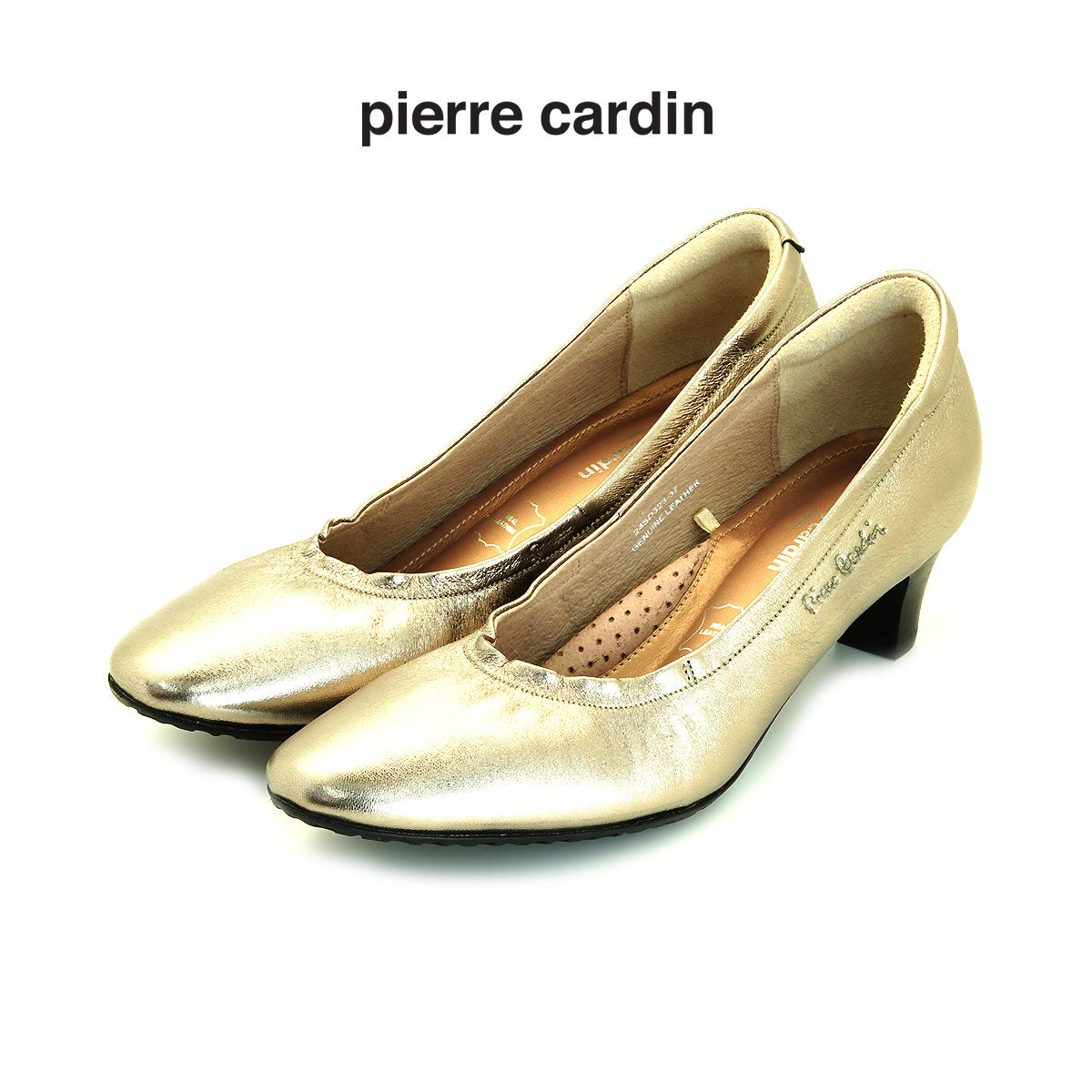 ស្បែកជើងនារី Pierre Cardin កែងជើងខ្ពស់បូមទឹក ទន់ស្រួលពាក់ ផលិតពីស្បែកសុទ្ធ ខ្មៅរលោង ម៉ូដែល 24SD323