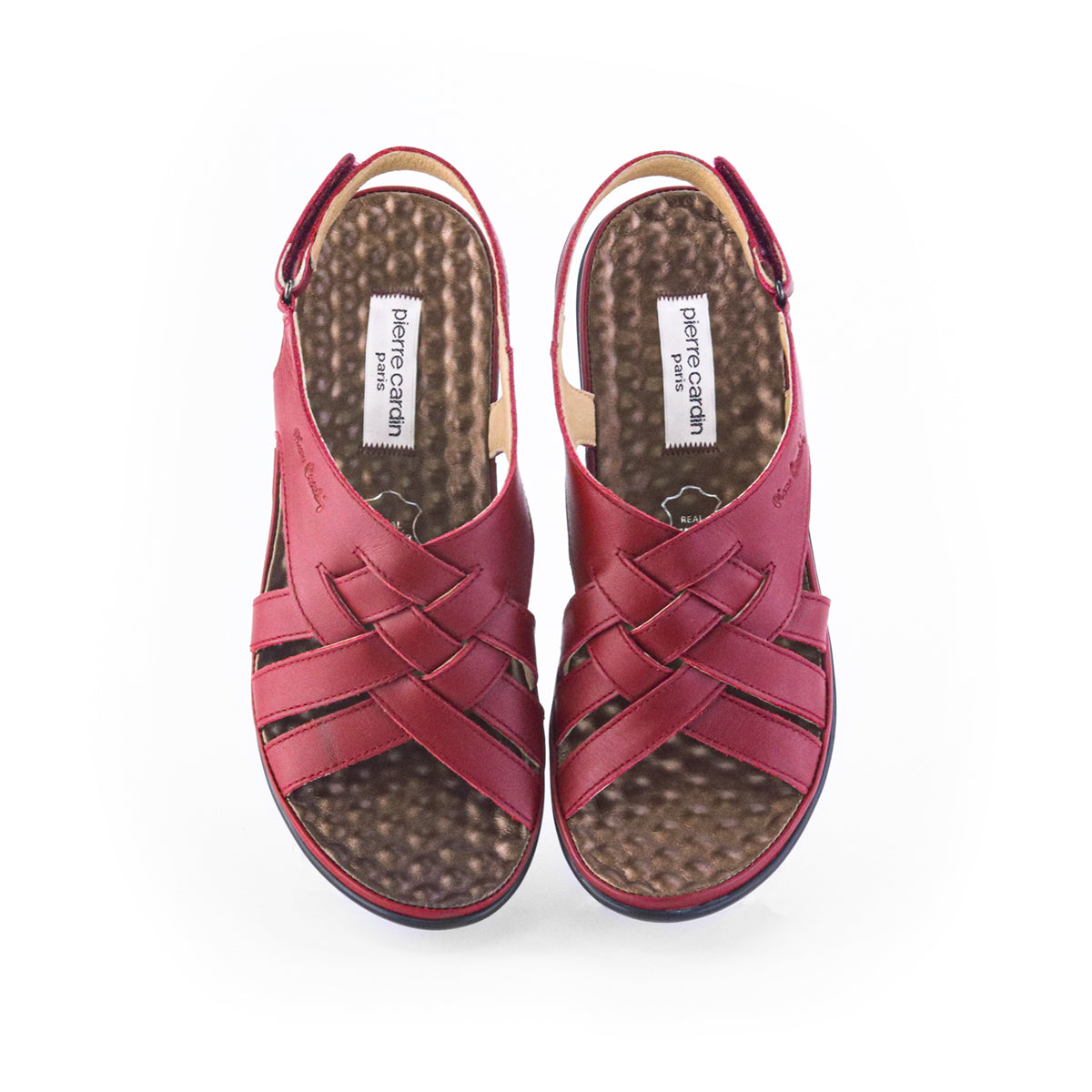 ស្បែកជើងនារី Pierre Cardin ស្បែកជើងធម្មតារបស់ស្ត្រី ស្បែកជើងកែងជើងរាបស្មើ ទន់ស្រួលពាក់ ផលិតពីស្បែកពិតប្រាកដ ពណ៌ក្រហម ទំហំ 36 37 38 39 40 ម៉ូដែល 27WS445