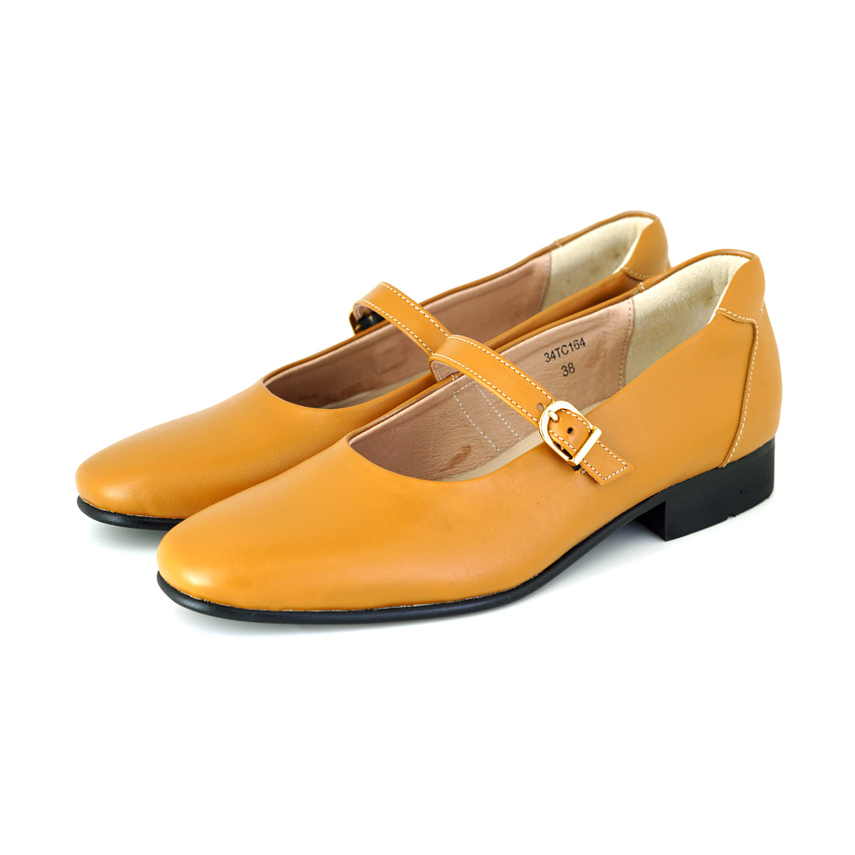 ស្បែកជើងសំប៉ែត Mary Jane របស់ស្ត្រី Pierre Cardin ផលិតពីស្បែកពិតប្រាកដ ពណ៌ត្នោតខ្ចី ម៉ូដែល 34TC164