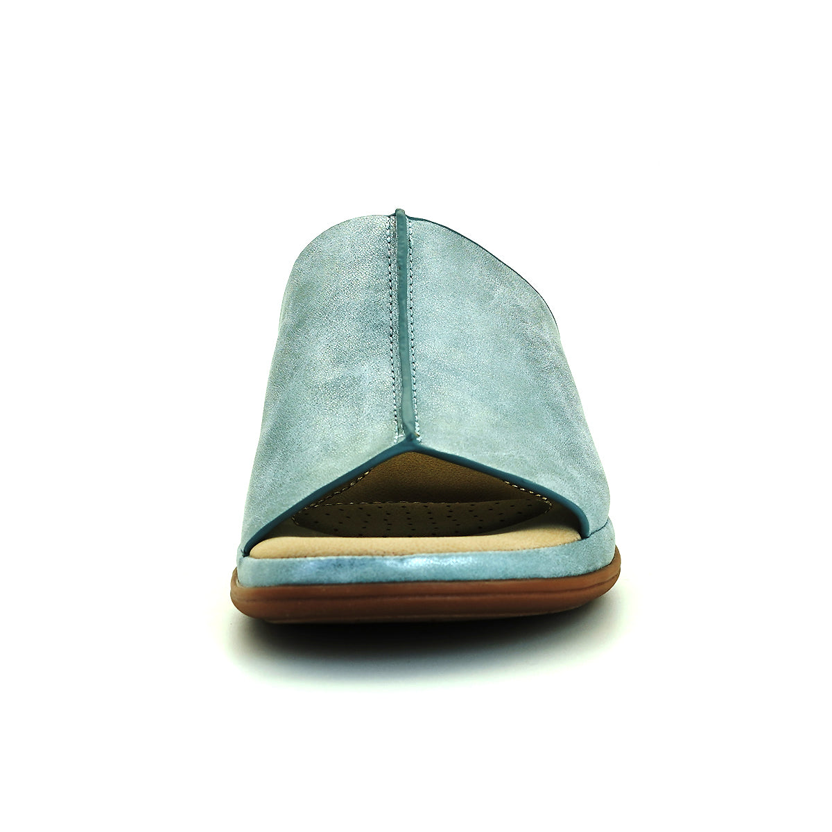 ស្បែកជើងនារី Pierre Cardin ស្បែកជើងប៉ាតាសុខភាព ទន់ស្រួលពាក់ ផលិតពីស្បែកសុទ្ធ ពណ៌ខៀវ ម៉ូដែល 53BS150