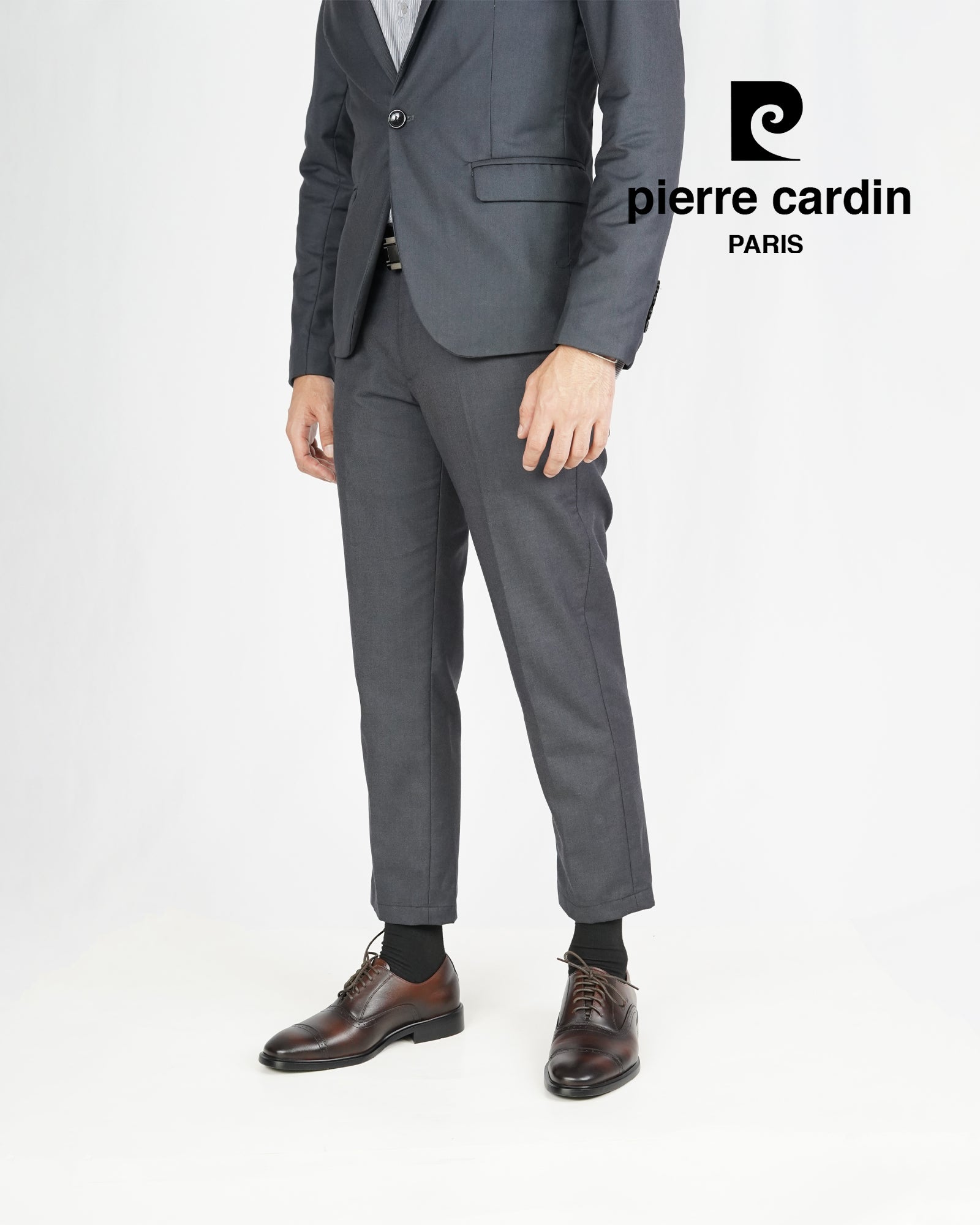 ស្បែកជើងបុរស Pierre Cardin ស្បែកជើងស្បែកក្រណាត់ ទន់ស្រួលពាក់ ផលិតពីស្បែកខ្មៅពិត ម៉ូដែល 80TD122