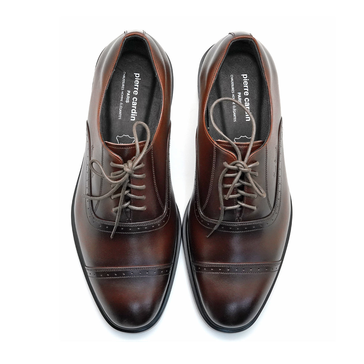 ស្បែកជើងបុរស Pierre Cardin ស្បែកជើងស្បែកក្រណាត់ ទន់ស្រួលពាក់ ផលិតពីស្បែកខ្មៅពិត ម៉ូដែល 80TD122