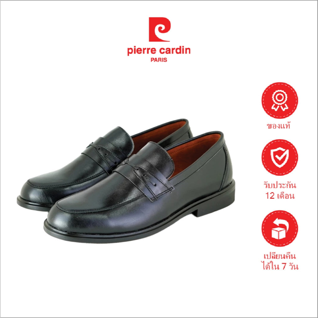 Pierre Cardin รองเท้าผู้ชาย รองเท้าโลฟเฟอร์ รองเท้าแบบสวม, นุ่มสบาย ผลิตจากหนังแท้ สีดำ รุ่น 84JC171