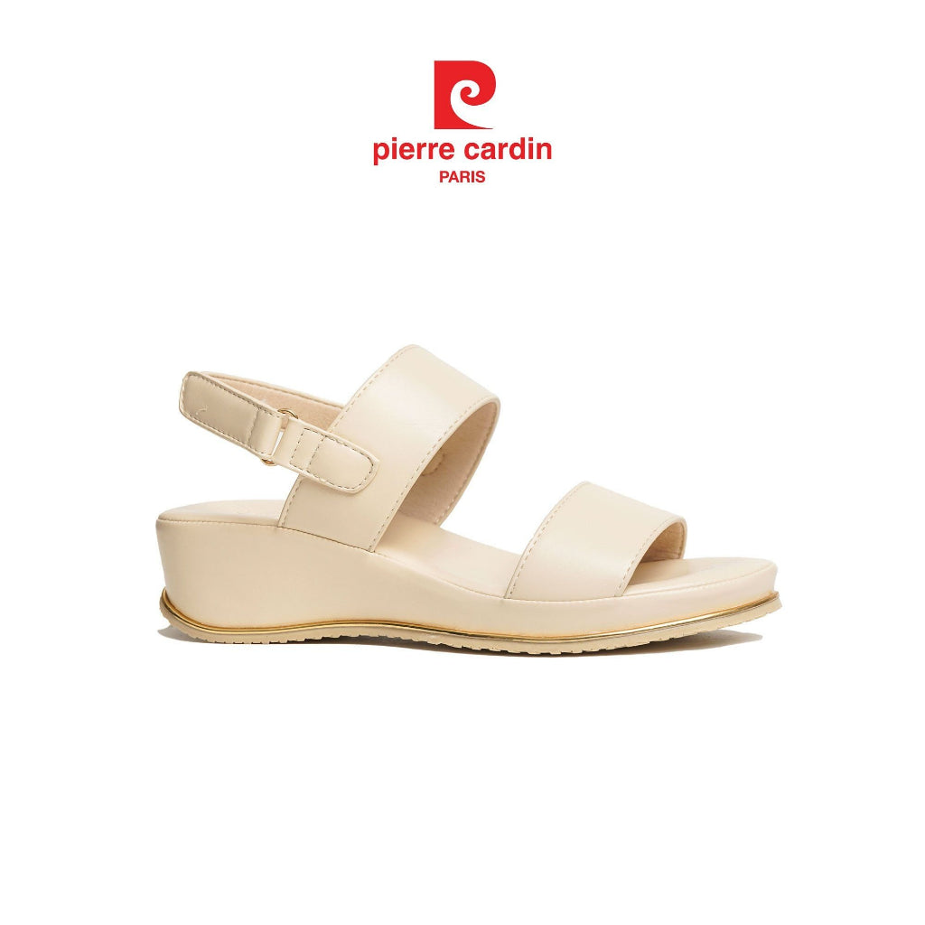ស្បែកជើងកែងចោតនារី Pierre Cardin หนัง PU គុណភាពខ្ពស់ រចនាបថខ្សែកាត់ និងខ្សែកាត់ស្បែកស 6 ซม. ម៉ូដែល 270