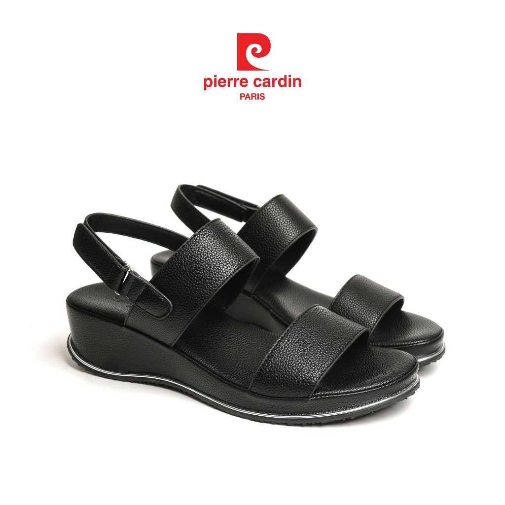 ស្បែកជើងកែងចោតនារី Pierre Cardin หนัง PU គុណភាពខ្ពស់ រចនាបថខ្សែកាត់ និងខ្សែកាត់ស្បែកស 6 ซม. ម៉ូដែល 270