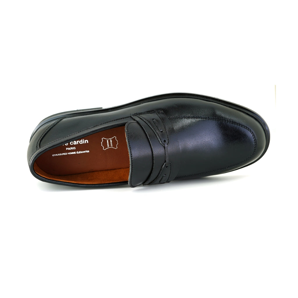 Pierre Cardin รองเท้าผู้ชาย รองเท้าโลฟเฟอร์ รองเท้าแบบสวม, นุ่มสบาย ผลิตจากหนังแท้ สีดำ รุ่น 84JC171