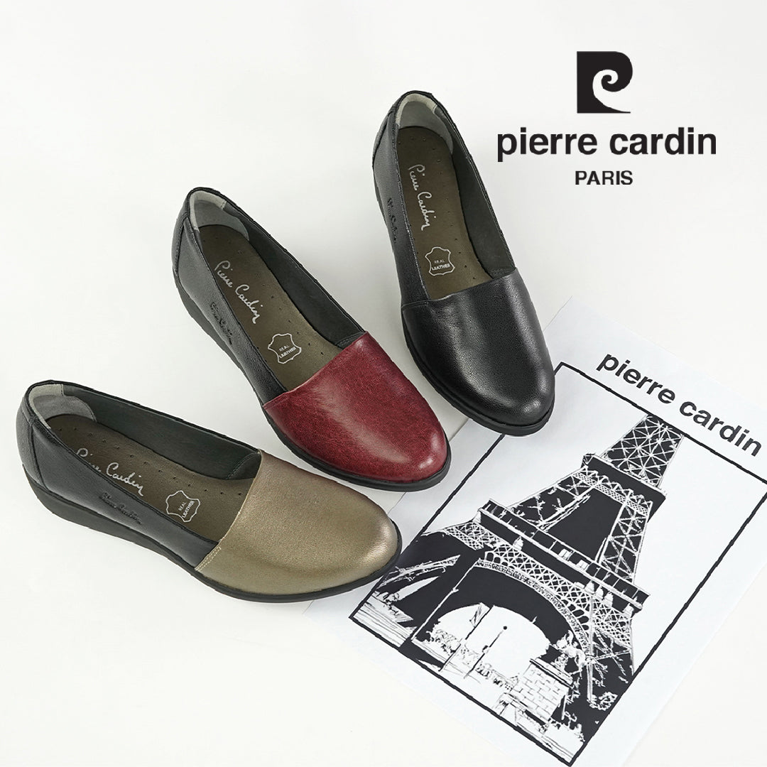 ស្បែកជើងសំប៉ែតនារី Pierre Cardin ទន់ស្រួលពាក់ ផលិតពីស្បែកសុទ្ធ ពណ៌ខ្មៅ ម៉ូដែល 27WC455