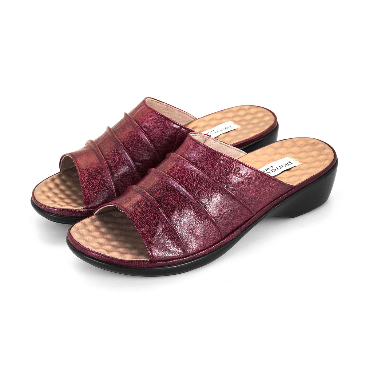 ស្បែកជើងនារី Pierre Cardin ស្បែកជើងប៉ាតា ស្បែកជើងផ្ទាត់ ទន់ស្រួលពាក់ ផលិតពីស្បែកសុទ្ធ ម៉ាក Berry Red ម៉ូឌែល 20SS230 