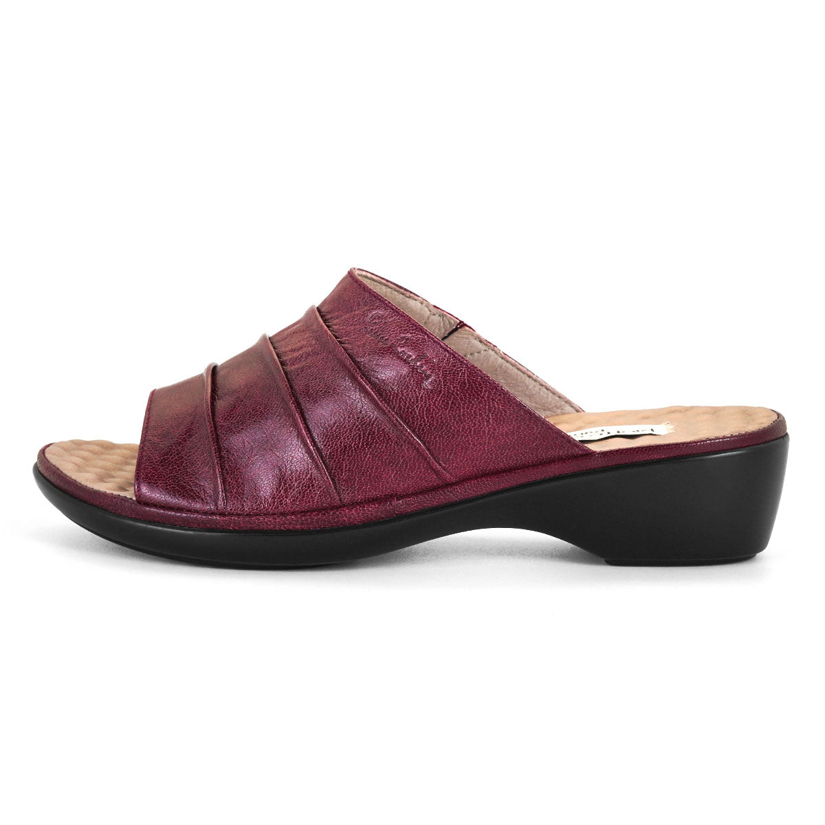 ស្បែកជើងនារី Pierre Cardin ស្បែកជើងប៉ាតា ស្បែកជើងផ្ទាត់ ទន់ស្រួលពាក់ ផលិតពីស្បែកសុទ្ធ ម៉ាក Berry Red ម៉ូឌែល 20SS230 