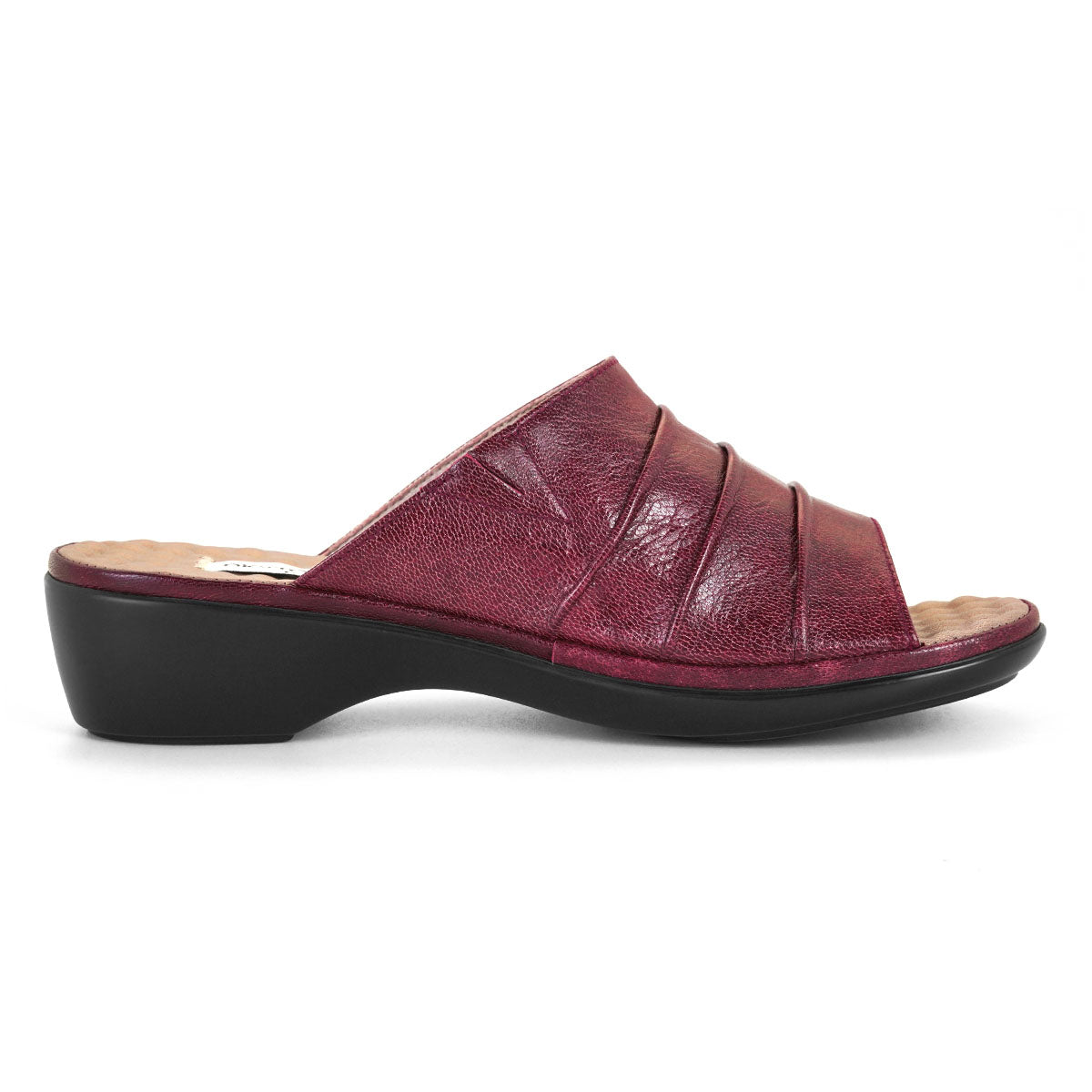 ស្បែកជើងនារី Pierre Cardin ស្បែកជើងប៉ាតា ស្បែកជើងផ្ទាត់ ទន់ស្រួលពាក់ ផលិតពីស្បែកសុទ្ធ ម៉ាក Berry Red ម៉ូឌែល 20SS230 