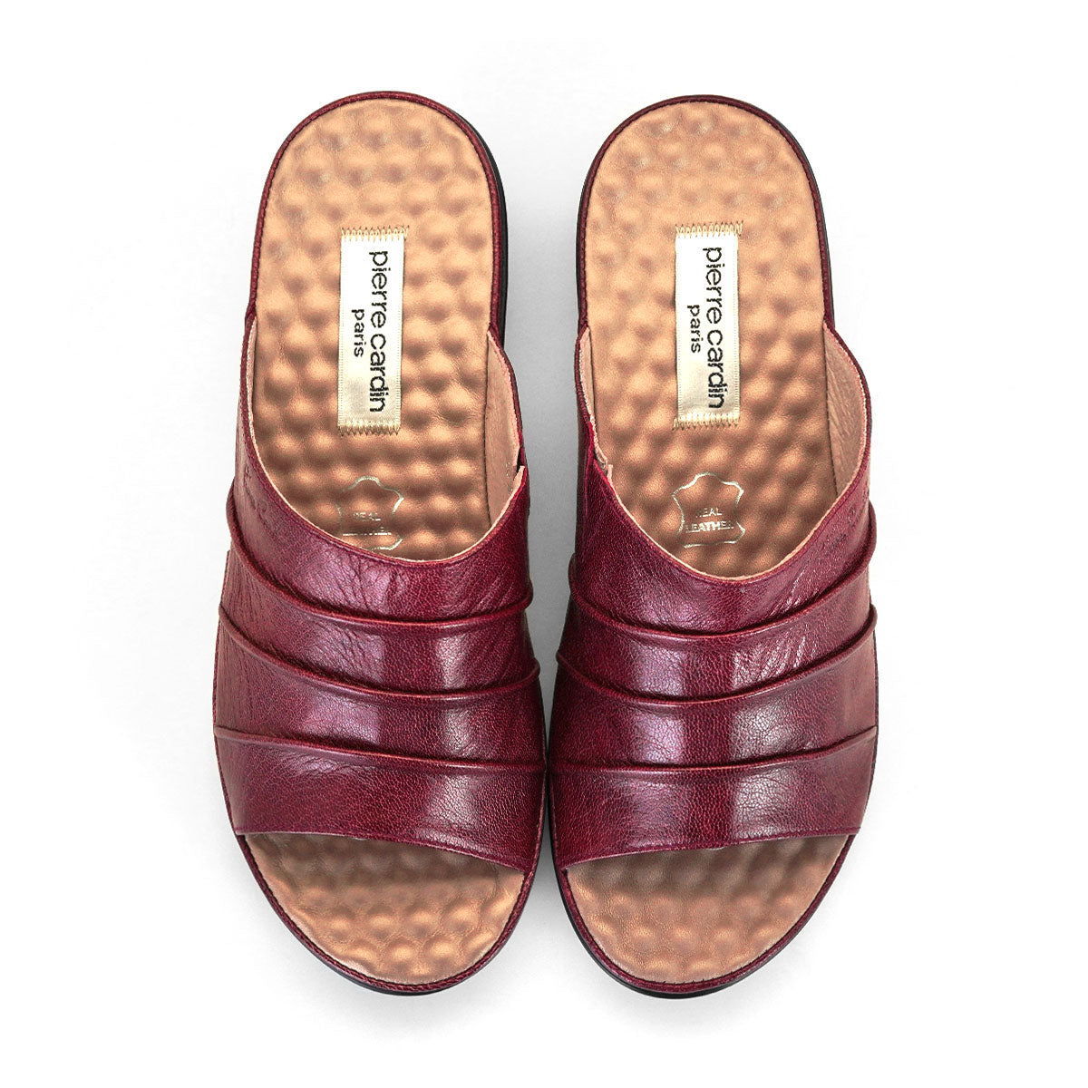 ស្បែកជើងនារី Pierre Cardin ស្បែកជើងប៉ាតា ស្បែកជើងផ្ទាត់ ទន់ស្រួលពាក់ ផលិតពីស្បែកសុទ្ធ ម៉ាក Berry Red ម៉ូឌែល 20SS230 