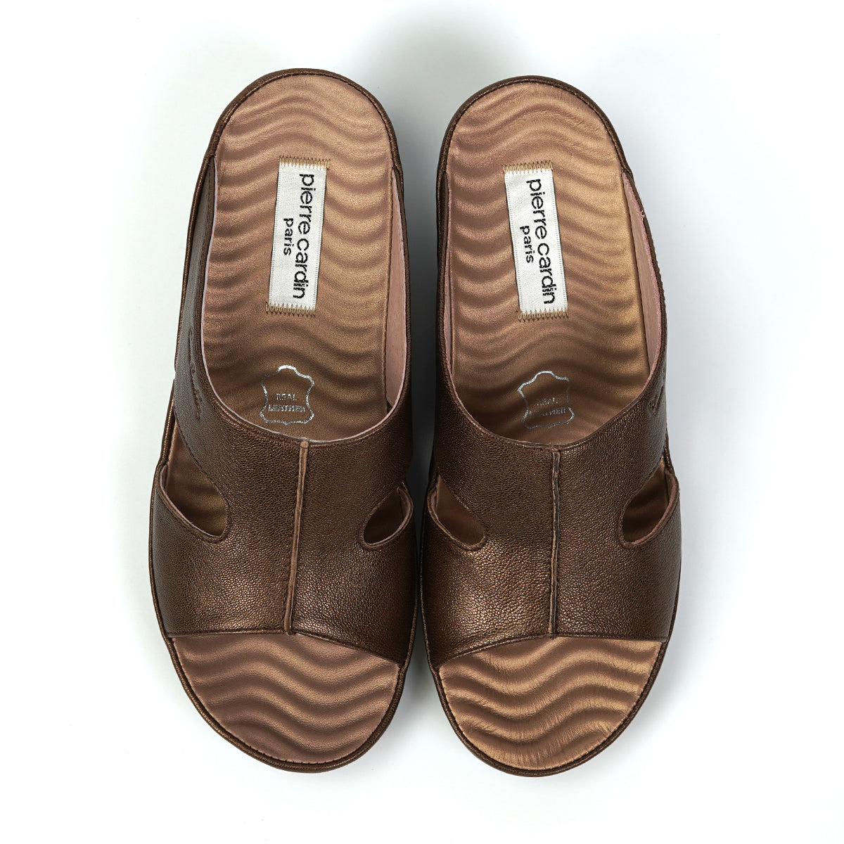 ស្បែកជើងនារី Pierre Cardin ស្បែកពិតប្រាកដ ទន់ស្រួលពាក់ ស្ទីលរអិល/មានខ្សែ ពណ៌ត្នោតខ្ចី ម៉ូដែល 21SS244 