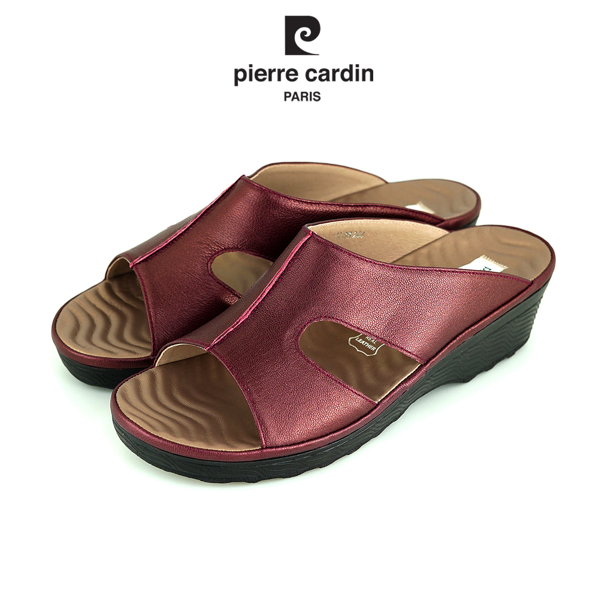 ស្បែកជើងនារី Pierre Cardin ស្បែកពិតប្រាកដ ទន់ស្រួលពាក់ ស្ទីលរអិល/មានខ្សែ ពណ៌ត្នោតខ្ចី ម៉ូដែល 21SS244 