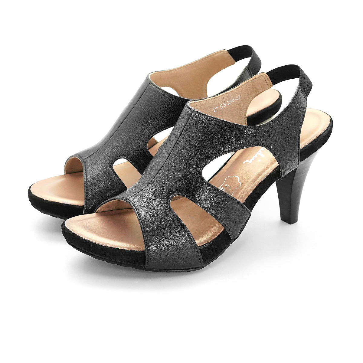 ស្បែកជើងកែងខ្ពស់របស់ស្ត្រី Pierre Cardin ទន់ស្រួលពាក់ ផលិតពីស្បែកពិតប្រាកដ ពណ៌សំរិទ្ធ-មាស ម៉ូដែល 21SS256 