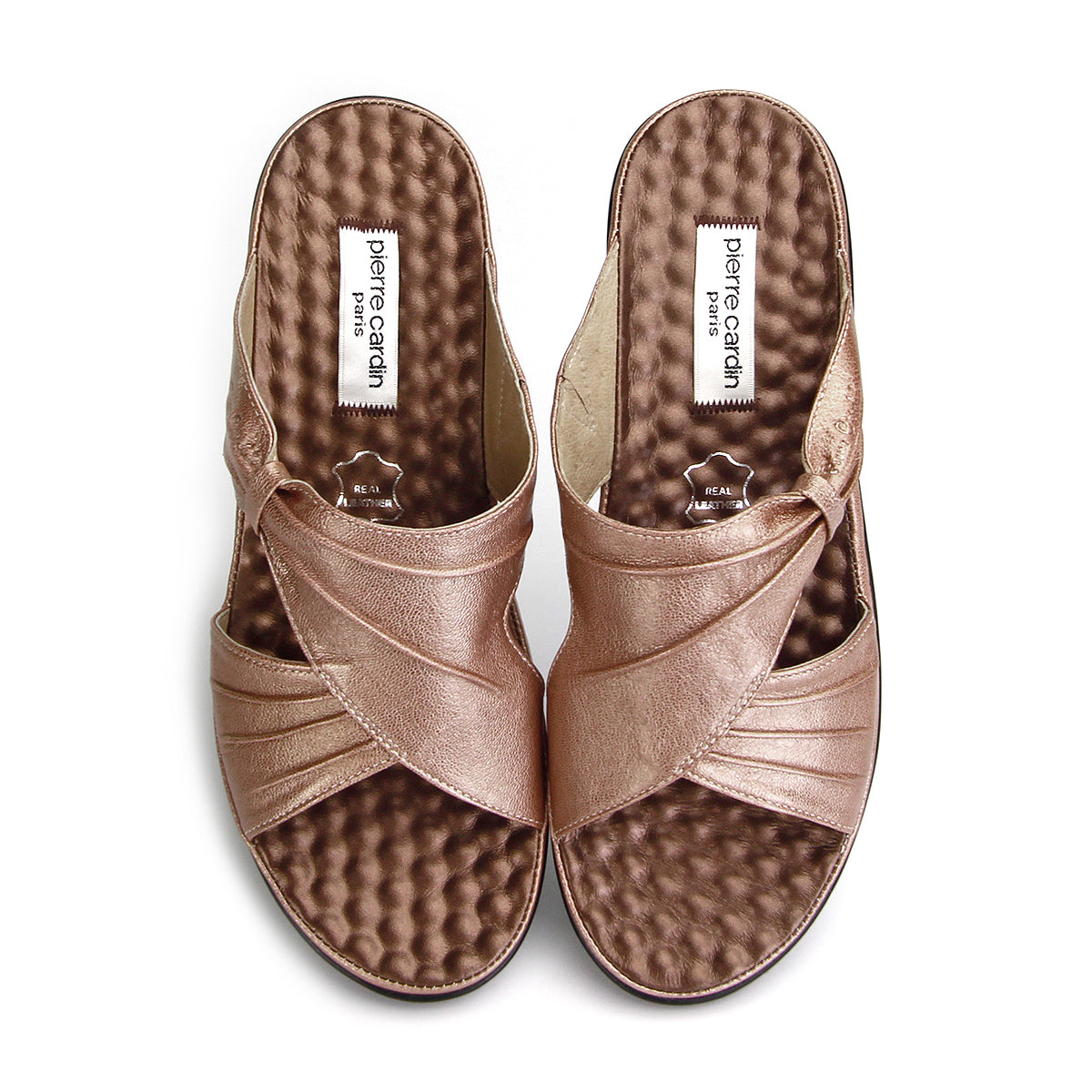 ស្បែកជើងសុខភាពនារី Pierre Cardin ទន់ស្រួលពាក់ ផលិតពីស្បែកពិតប្រាកដ ប្រផេះ ម៉ូដែល 23SS294