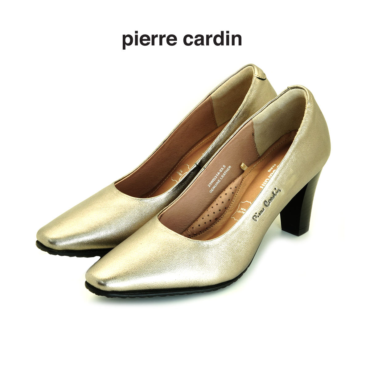 ស្បែកជើងកែងជើងនារី Pierre Cardin ទន់ស្រួលពាក់ ផលិតពីស្បែកសុទ្ធ សំរិទ្ធមាស ទំហំ 23WD314