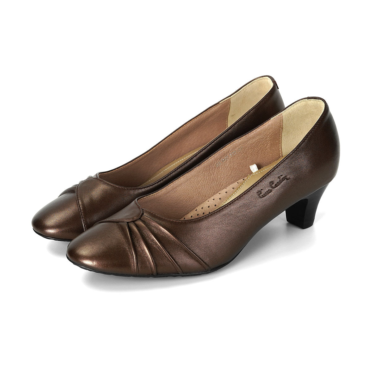 Pierre Cardin รองเท้าส้นกลาง Pump นุ่มสบาย ผลิตจากหนังแท้ สีบรอนซ์ทอง ไซส์ | High-heels Shoes - 23WD327