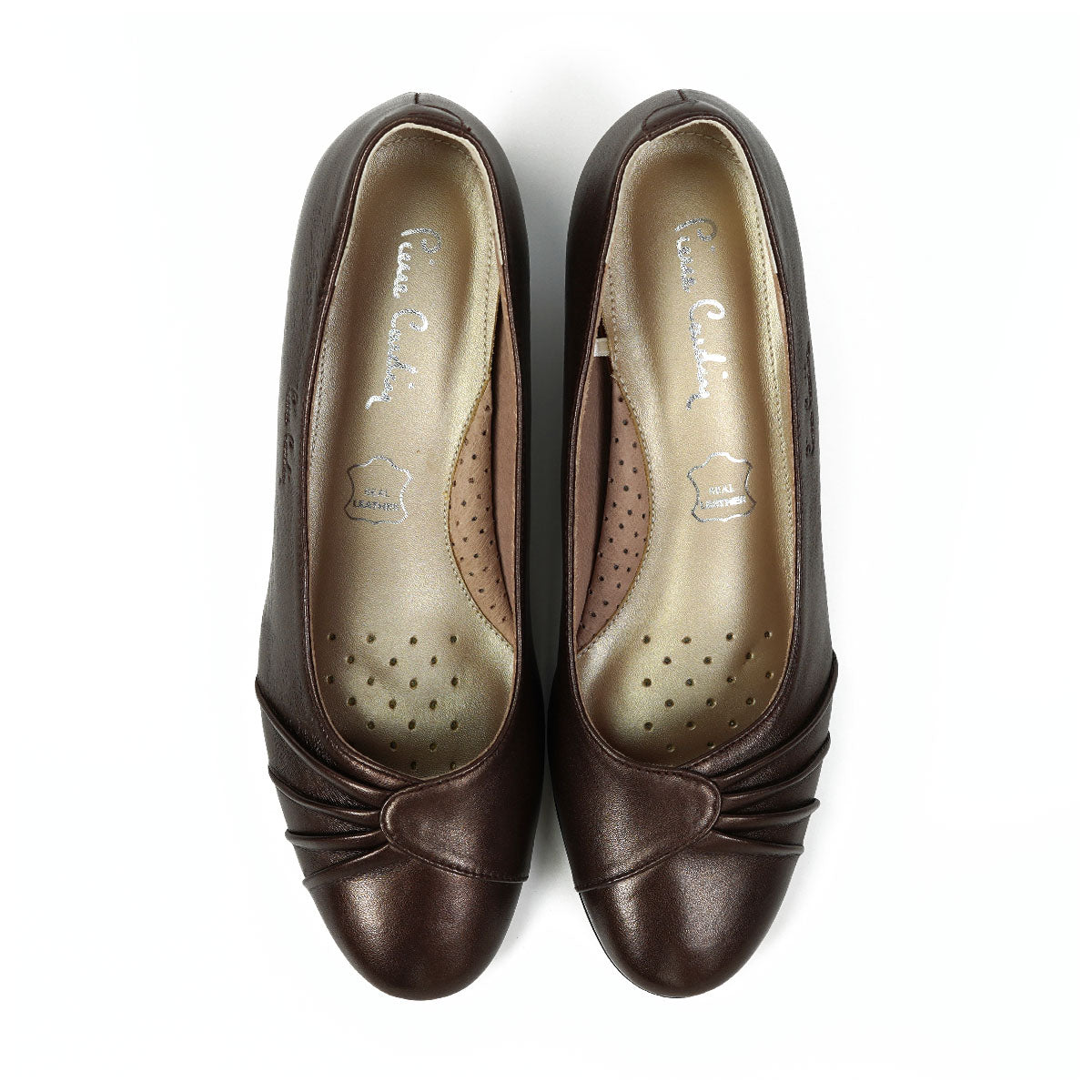 Pierre Cardin รองเท้าส้นกลาง Pump นุ่มสบาย ผลิตจากหนังแท้ สีบรอนซ์ทอง ไซส์ | High-heels Shoes - 23WD327