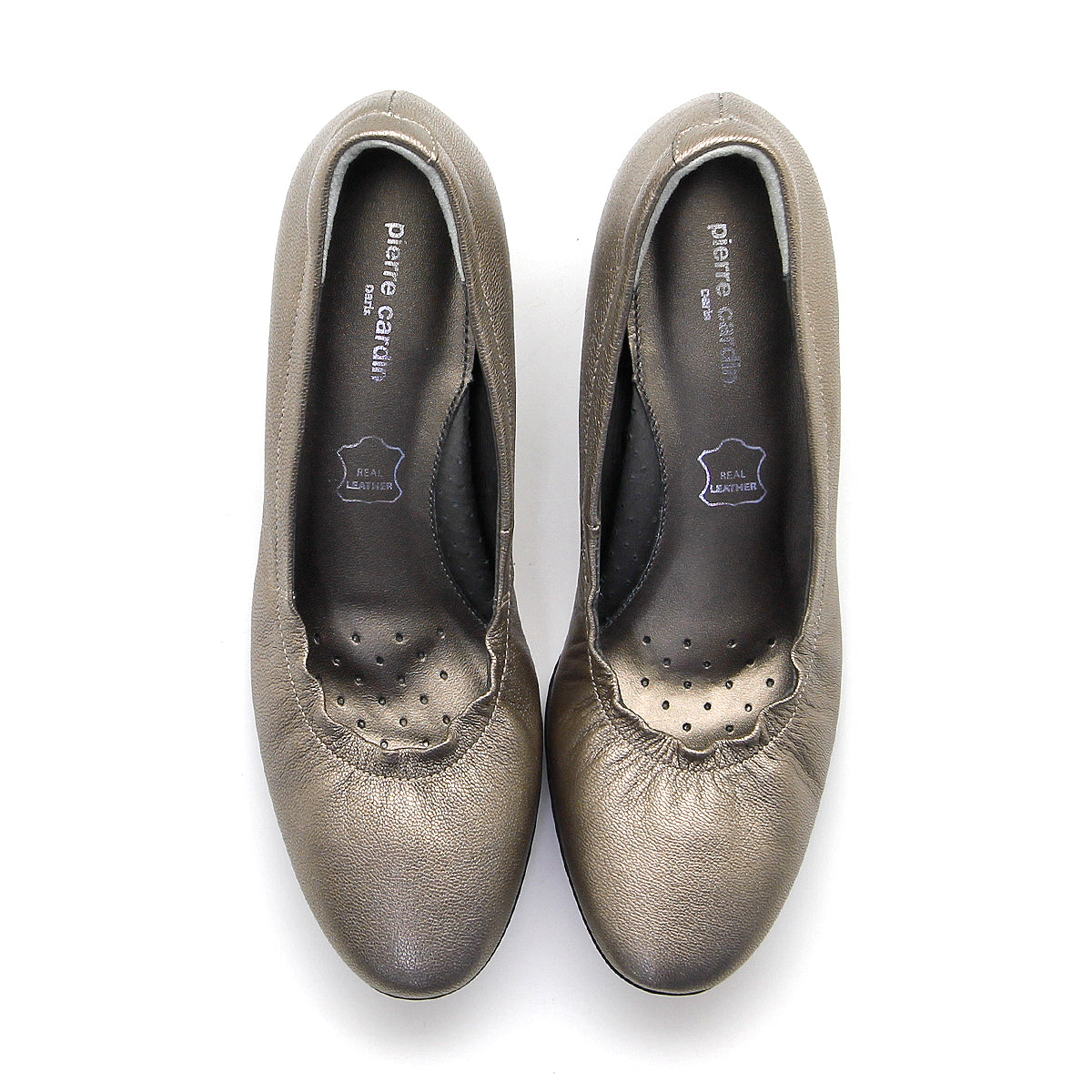 ស្បែកជើងនារី Pierre Cardin កែងជើងខ្ពស់បូមទឹក ទន់ស្រួលពាក់ ផលិតពីស្បែកសុទ្ធ ខ្មៅរលោង ម៉ូដែល 24SD323 