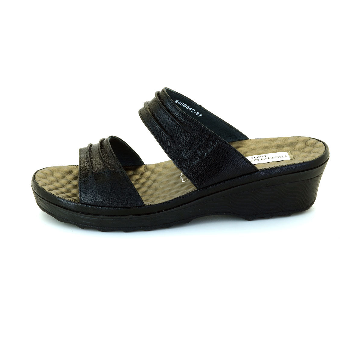 ស្បែកជើងនារី Pierre Cardin ស្បែកជើងប៉ាតា ស្បែកជើងផ្ទាត់ ទន់ស្រួលពាក់ ផលិតពីស្បែកសុទ្ធ ពណ៌ខ្មៅ ម៉ូឌែល 24SS342 