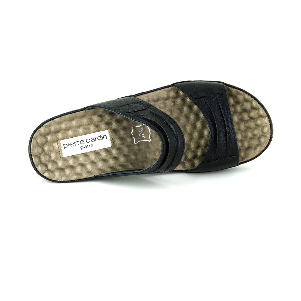 ស្បែកជើងនារី Pierre Cardin ស្បែកជើងប៉ាតា ស្បែកជើងផ្ទាត់ ទន់ស្រួលពាក់ ផលិតពីស្បែកសុទ្ធ ពណ៌ខ្មៅ ម៉ូឌែល 24SS342 