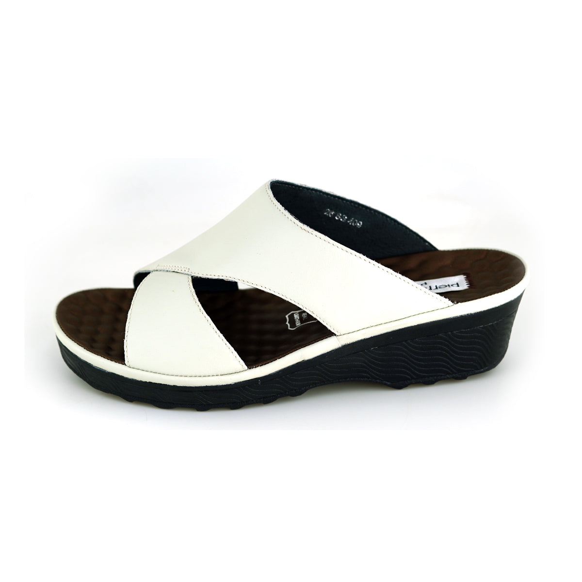 ស្បែកជើងនារី Pierre Cardin ស្បែកសុទ្ធ ទន់ស្រួលពាក់ មានខ្សែរ ពណ៌ស ម៉ូដែល 26SS409 