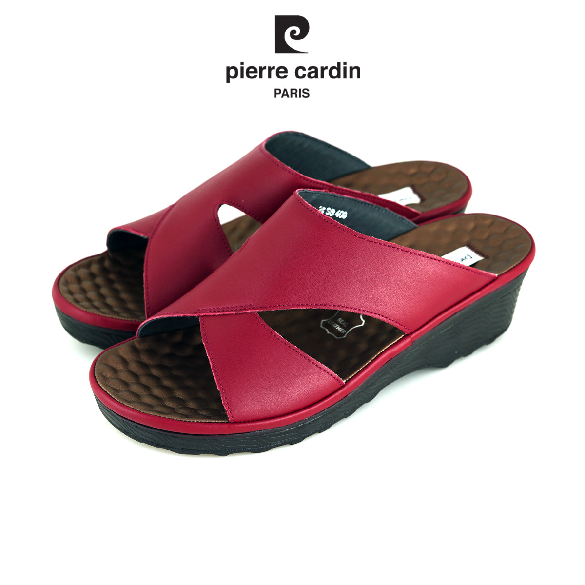 ស្បែកជើងនារី Pierre Cardin ស្បែកសុទ្ធ ទន់ស្រួលពាក់ មានខ្សែរ ពណ៌ស ម៉ូដែល 26SS409 