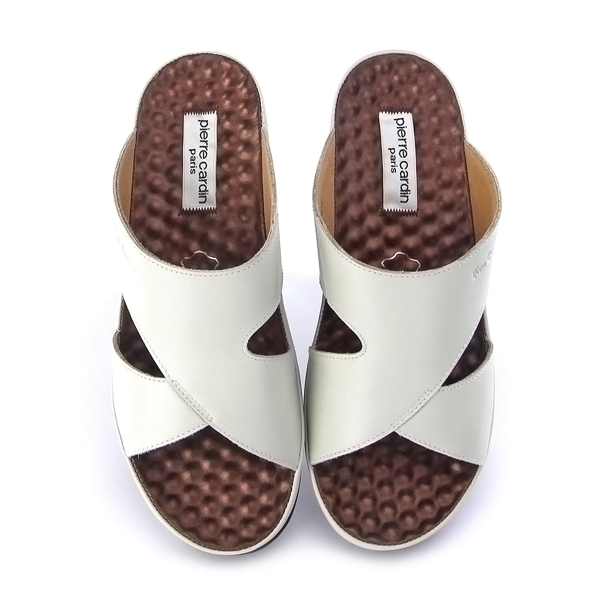 ស្បែកជើងនារី Pierre Cardin ស្បែកសុទ្ធ ទន់ស្រួលពាក់ មានខ្សែរ ពណ៌ស ម៉ូដែល 26SS409 