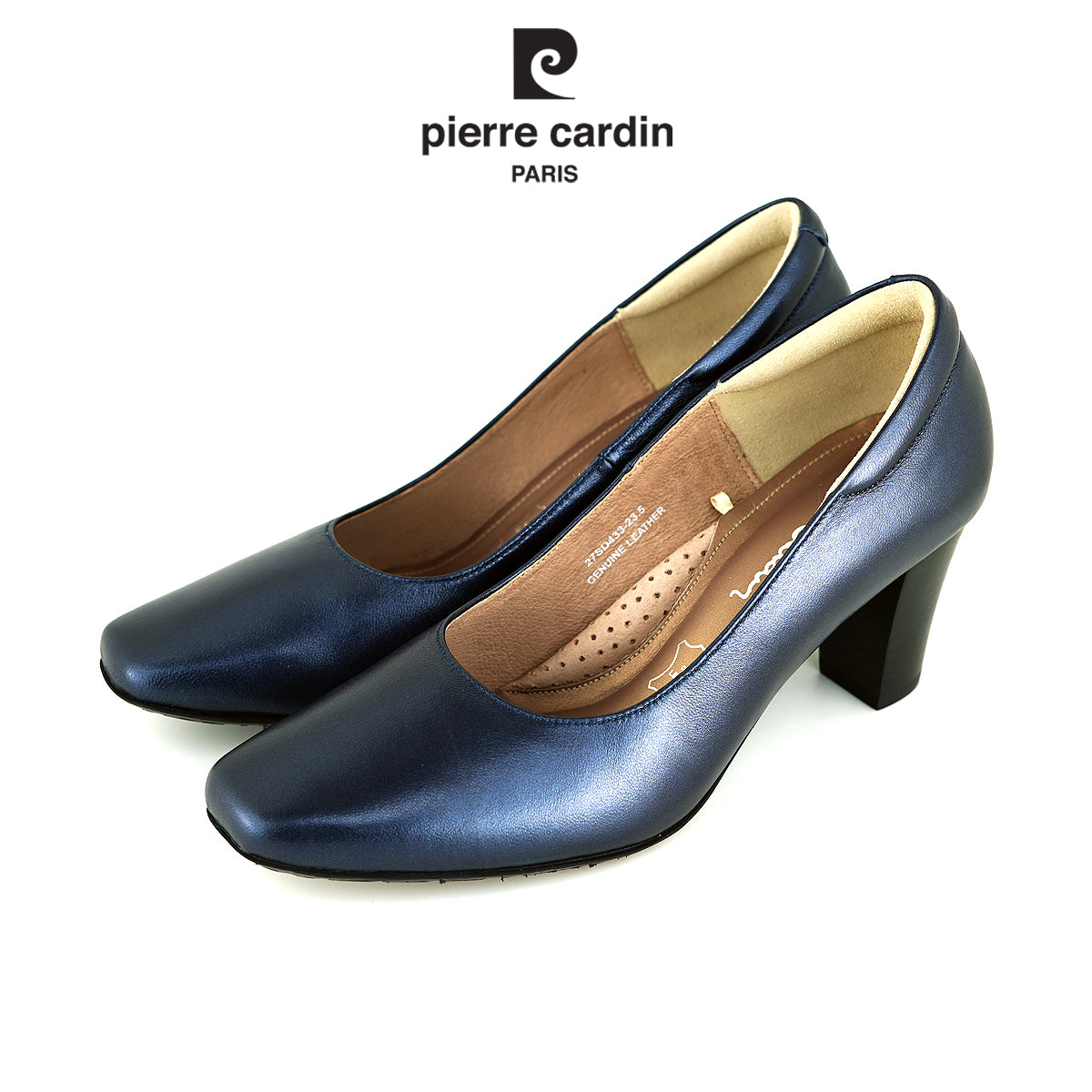 ស្បែកជើងនារី Pierre Cardin កែងខ្ពស់ បូមទឹក ទន់ស្រួលពាក់ ផលិតពីស្បែកសុទ្ធ ខ្មៅ ទំហំ 36, 37, 38, 39, 40 ម៉ូដែល 27SD433 