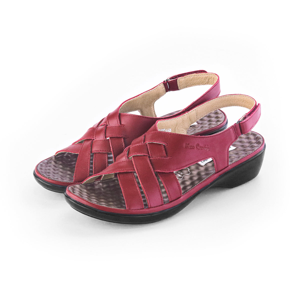 ស្បែកជើងនារី Pierre Cardin ស្បែកជើងធម្មតារបស់ស្ត្រី ស្បែកជើងកែងជើងរាបស្មើ ទន់ស្រួលពាក់ ផលិតពីស្បែកពិតប្រាកដ ពណ៌ក្រហម ទំហំ 36 37 38 39 40 ម៉ូដែល 27WS445 