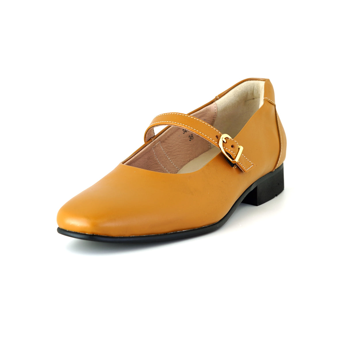 ស្បែកជើងសំប៉ែត Mary Jane របស់ស្ត្រី Pierre Cardin ផលិតពីស្បែកពិតប្រាកដ ពណ៌ត្នោតខ្ចី ម៉ូដែល 34TC164 