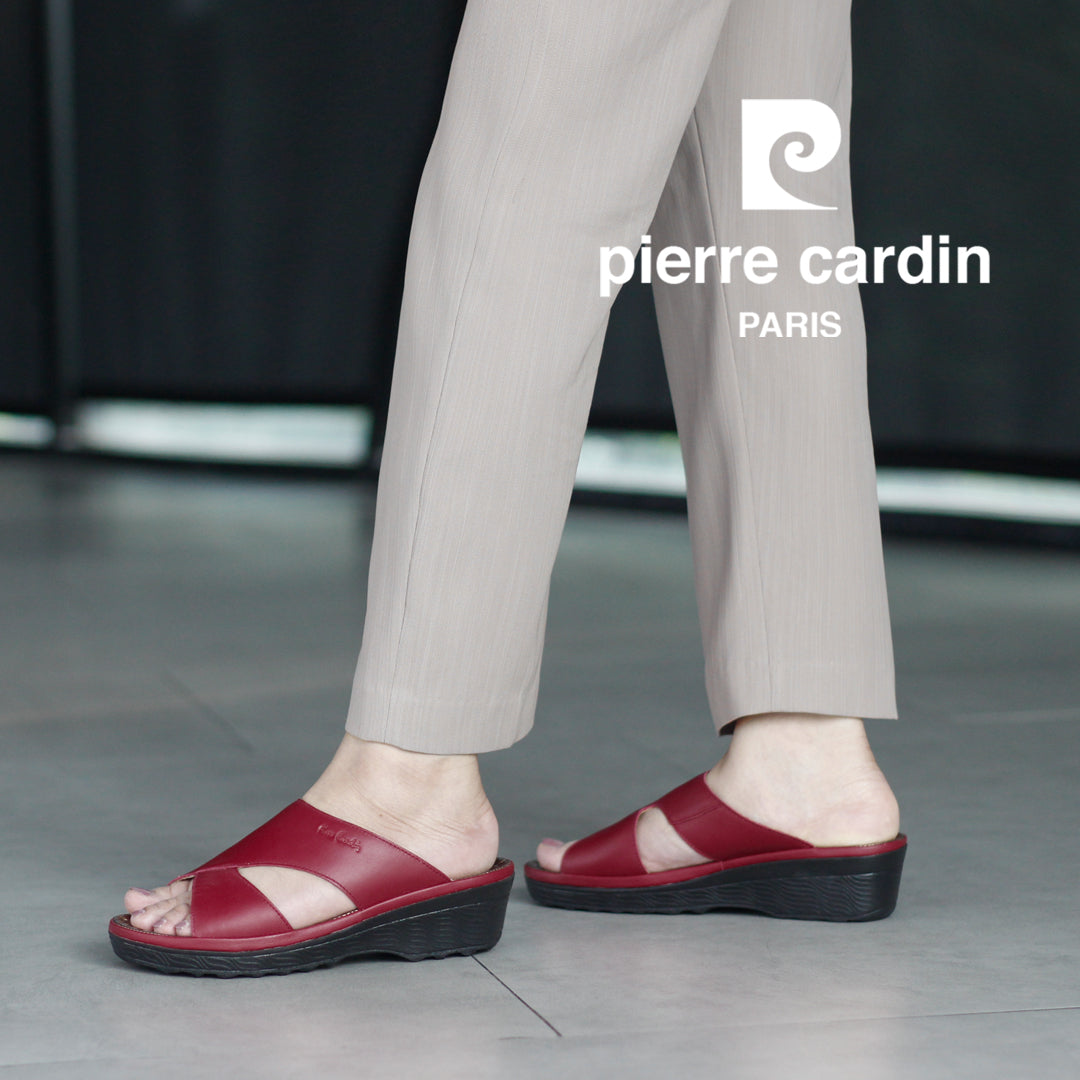 ស្បែកជើងនារី Pierre Cardin ស្បែកសុទ្ធ ទន់ស្រួលពាក់ មានខ្សែរ ពណ៌ស ម៉ូដែល 26SS409 