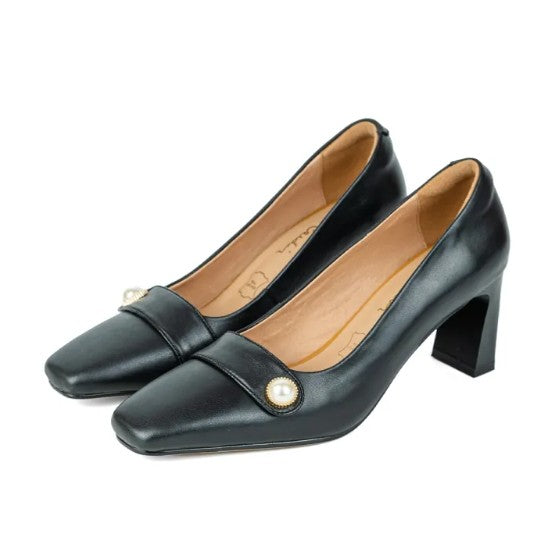 ស្បែកជើងនារី Pierre Cardin កែងជើងខ្ពស់បូមទឹក ទន់ស្រួលពាក់ ផលិតពីស្បែកសុទ្ធ ម៉ូដែល 52AD142 