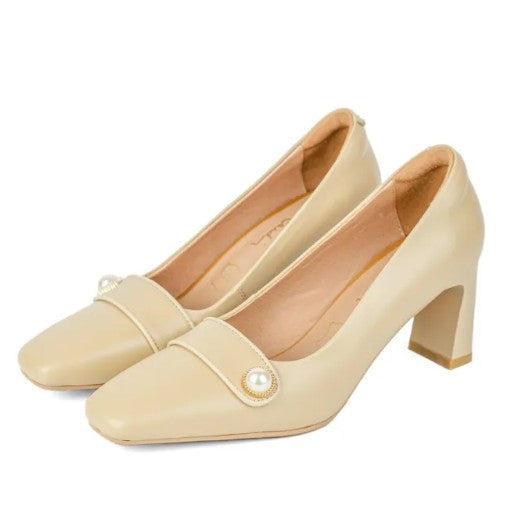 ស្បែកជើងនារី Pierre Cardin កែងជើងខ្ពស់បូមទឹក ទន់ស្រួលពាក់ ផលិតពីស្បែកសុទ្ធ ម៉ូដែល 52AD142 