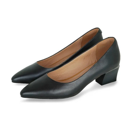 ស្បែកជើងនារី Pierre Cardin កែងជើងខ្ពស់ ស្បែកជើងស្បែកទន់ស្រួលពាក់ ផលិតពីស្បែកសុទ្ធ ពណ៌ខ្មៅ ម៉ូដែល 52AD149 