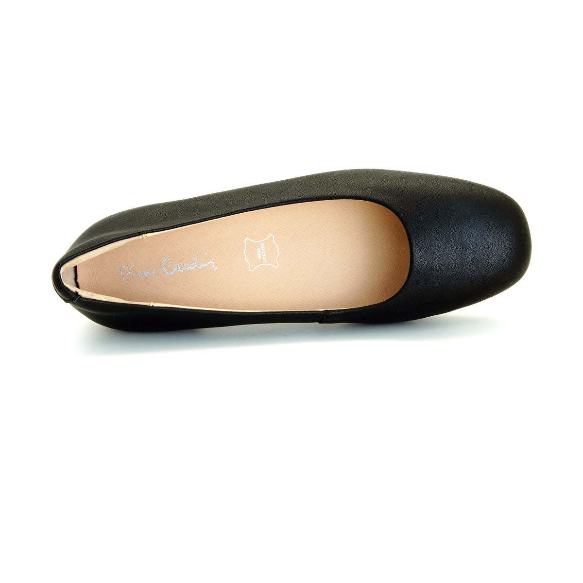 ស្បែកជើងនារី Pierre Cardin ស្បែកជើងសំប៉ែត ស្បែកជើងស្បែក ទន់ស្រួលពាក់ ផលិតពីស្បែកសុទ្ធ ពណ៌ខ្មៅ ម៉ូដែល 52AD146 