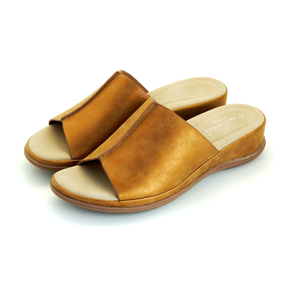 ស្បែកជើងនារី Pierre Cardin ស្បែកជើងប៉ាតាសុខភាព ទន់ស្រួលពាក់ ផលិតពីស្បែកសុទ្ធ ពណ៌ខៀវ ម៉ូដែល 53BS150 