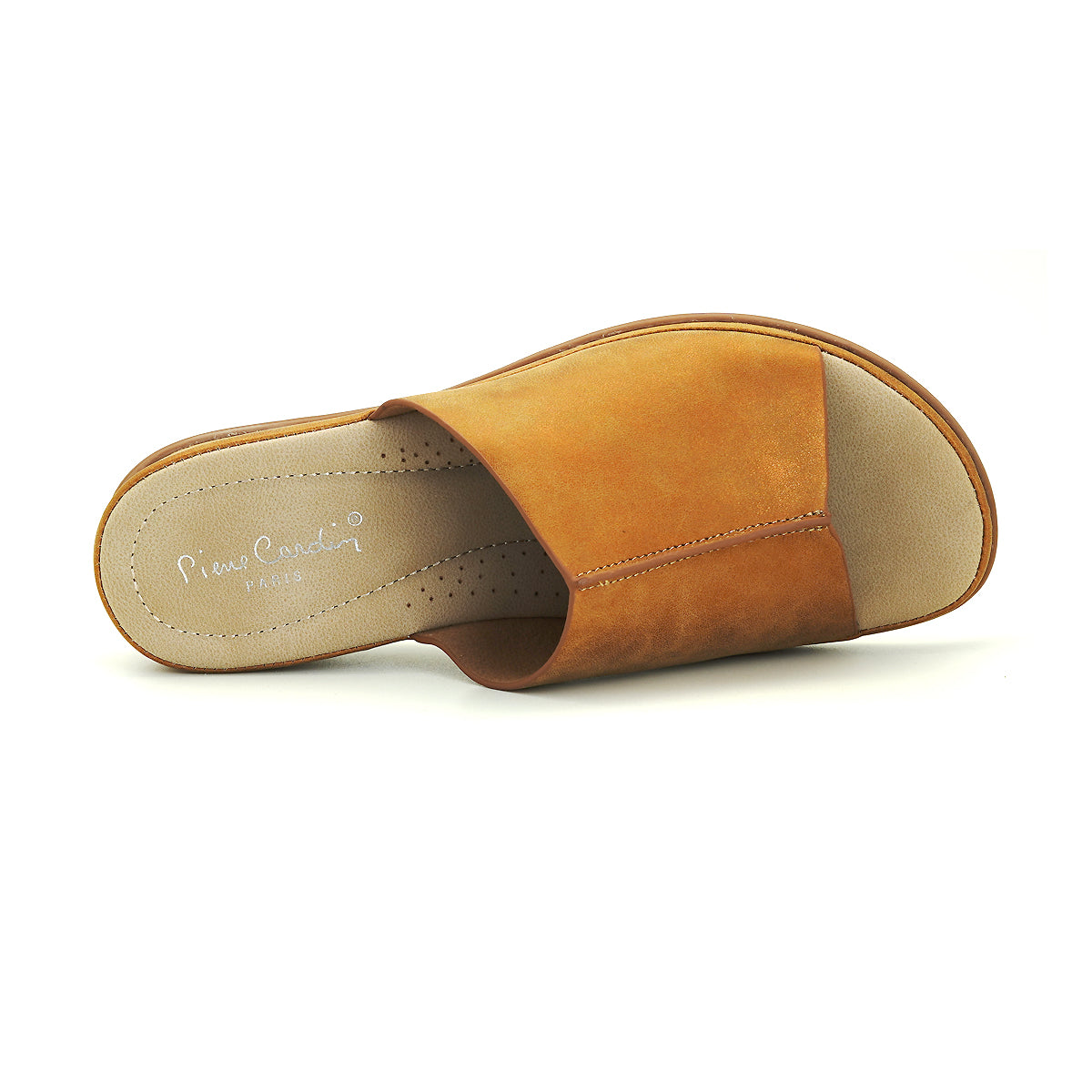 ស្បែកជើងនារី Pierre Cardin ស្បែកជើងប៉ាតាសុខភាព ទន់ស្រួលពាក់ ផលិតពីស្បែកសុទ្ធ ពណ៌ខៀវ ម៉ូដែល 53BS150 