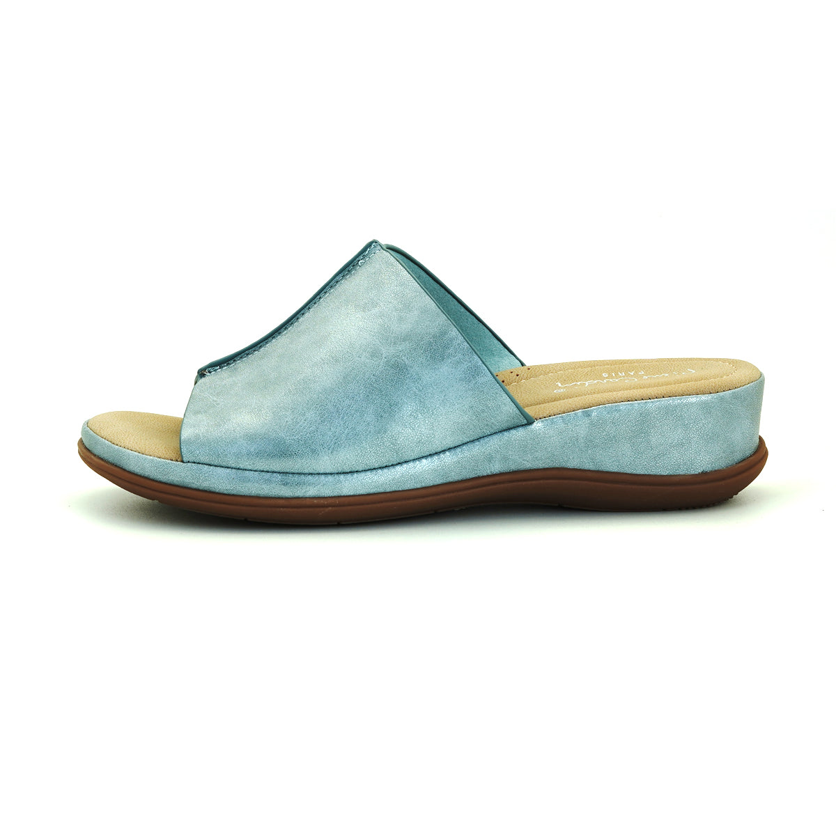 ស្បែកជើងនារី Pierre Cardin ស្បែកជើងប៉ាតាសុខភាព ទន់ស្រួលពាក់ ផលិតពីស្បែកសុទ្ធ ពណ៌ខៀវ ម៉ូដែល 53BS150 