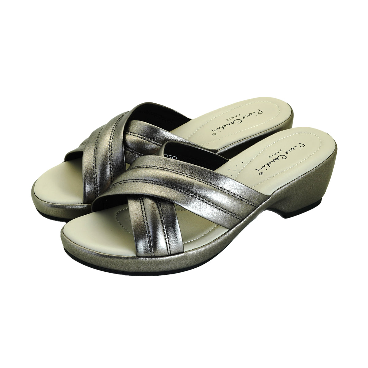 ស្បែកជើងនារី Pierre Cardin ស្បែកជើងប៉ាតាសុខភាព ទន់ស្រួលពាក់ ផលិតពីស្បែកសុទ្ធ ប្រផេះ ម៉ូដែល 53BS151 