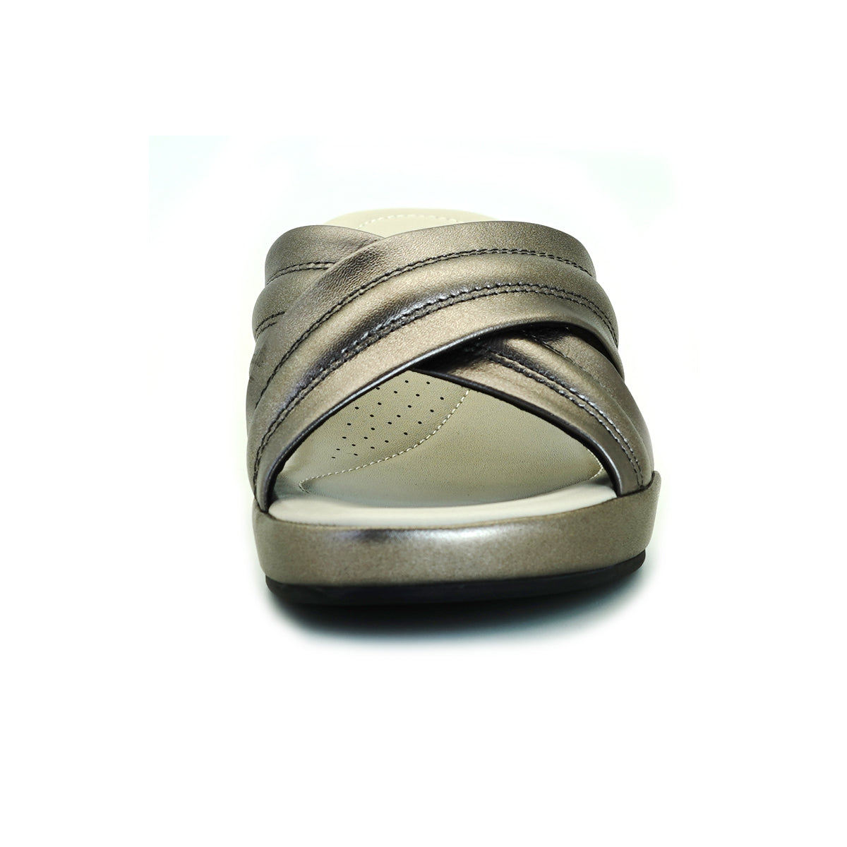 ស្បែកជើងនារី Pierre Cardin ស្បែកជើងប៉ាតាសុខភាព ទន់ស្រួលពាក់ ផលិតពីស្បែកសុទ្ធ ប្រផេះ ម៉ូដែល 53BS151 