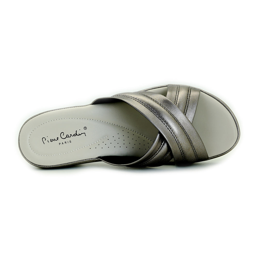 ស្បែកជើងនារី Pierre Cardin ស្បែកជើងប៉ាតាសុខភាព ទន់ស្រួលពាក់ ផលិតពីស្បែកសុទ្ធ ប្រផេះ ម៉ូដែល 53BS151 