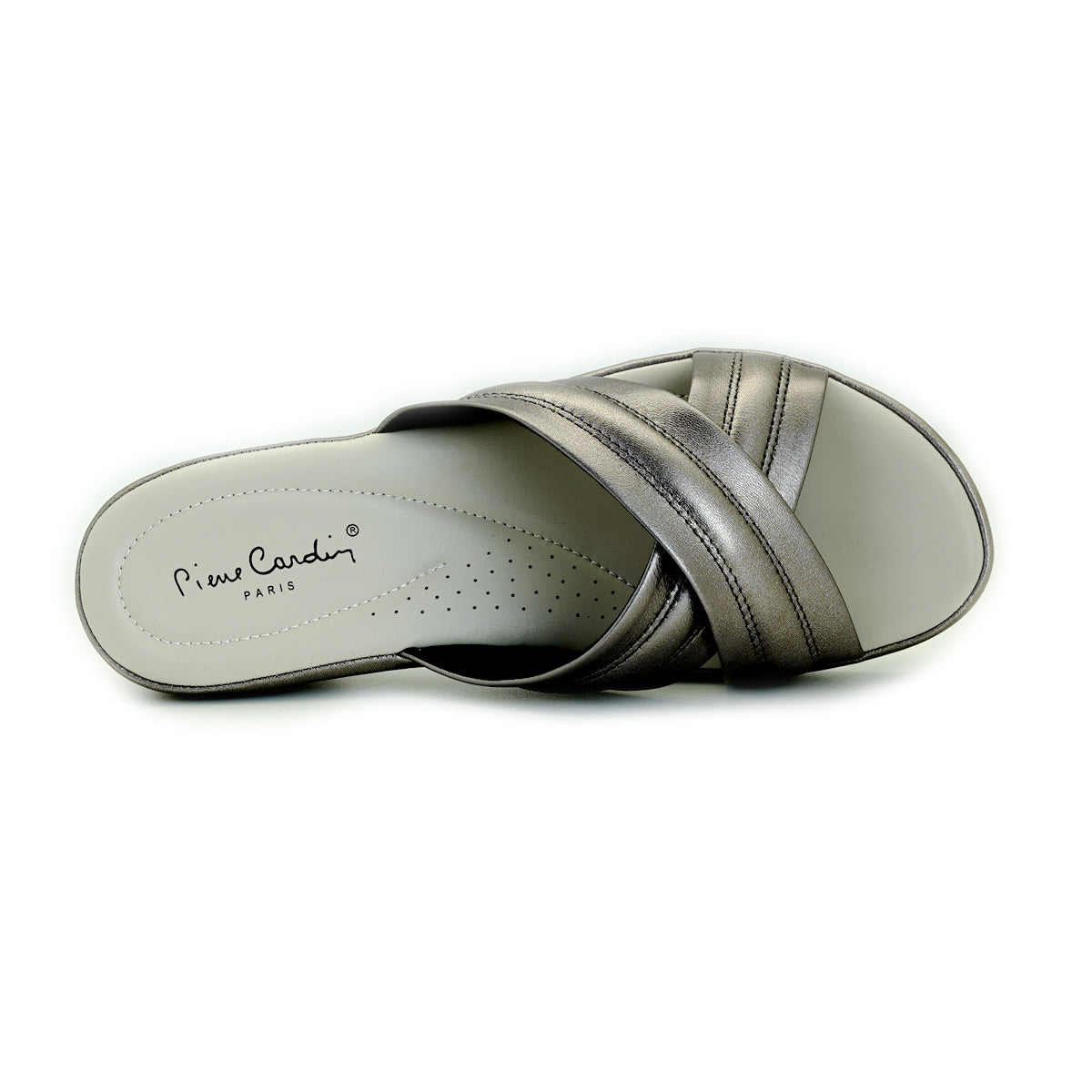 ស្បែកជើងនារី Pierre Cardin ស្បែកជើងប៉ាតាសុខភាព ទន់ស្រួលពាក់ ផលិតពីស្បែកសុទ្ធ ប្រផេះ ម៉ូដែល 53BS151 