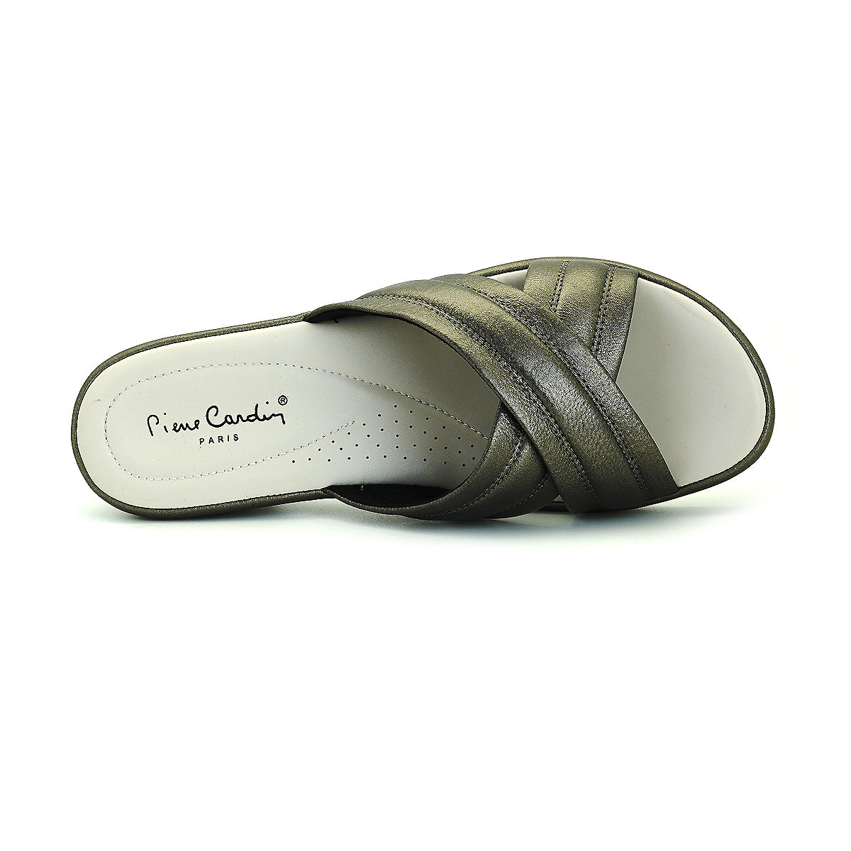ស្បែកជើងនារី Pierre Cardin ស្បែកជើងប៉ាតាសុខភាព ទន់ស្រួលពាក់ ផលិតពីស្បែកសុទ្ធ ប្រផេះ ម៉ូដែល 53BS151 