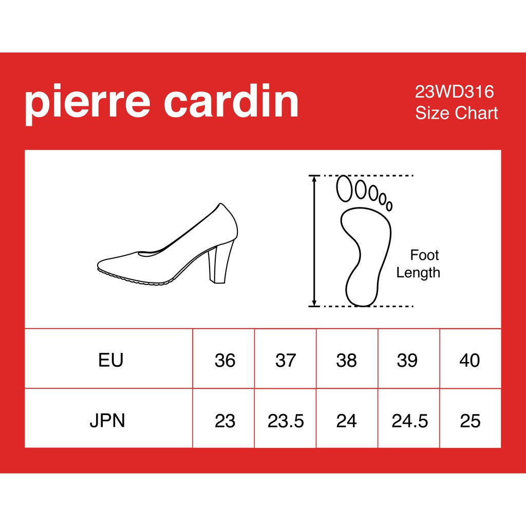 Pierre Cardin รองเท้าผู้หญิง รองเท้าส้นสูง Pump นุ่มสบาย ผลิตจากหนังแท้ สีดำเงา รุ่น 23WD316